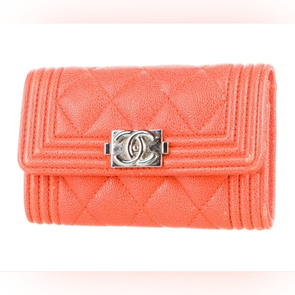 CHANEL 2020 Orange Leather Compact Wallet Card Holder - Picture 2 of 12